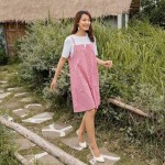 Đầm bầu phối yếm sọc caro 