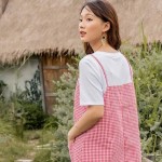 Đầm bầu phối yếm sọc caro 