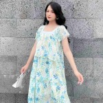 Đầm hoa cổ vuông kiểu tầng xinh xắn 