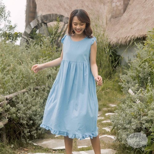 Đầm bầu sát nách phối nơ 