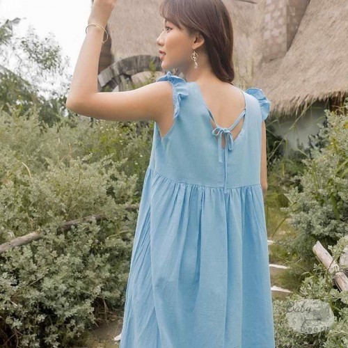 Đầm bầu sát nách phối nơ 