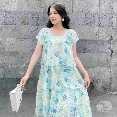 Đầm hoa cổ vuông kiểu tầng xinh xắn 