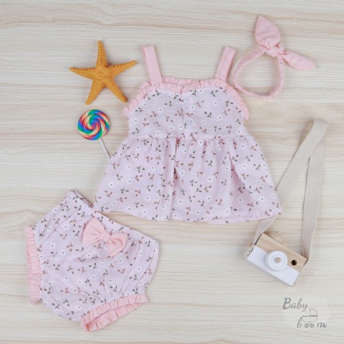 Set váy 2 dây hoa băng đô