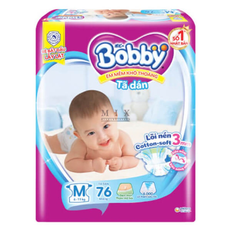 Bỉm tã dán Bobby size M 76 miếng (6-10kg) 