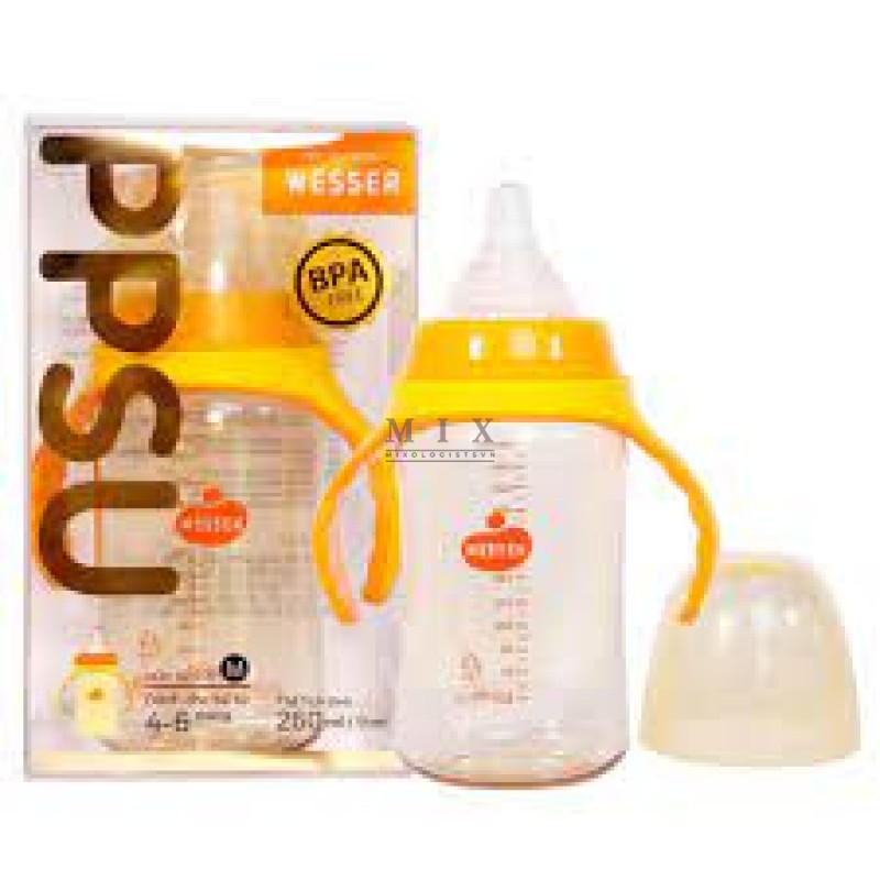 Combo 2 Bình sữa Wesser nhựa PPSU có tay cầm cổ rộng 260ml